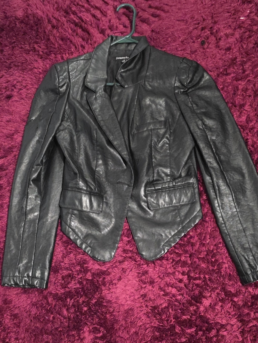 Black Women's Faux Leather Blazer Jacket